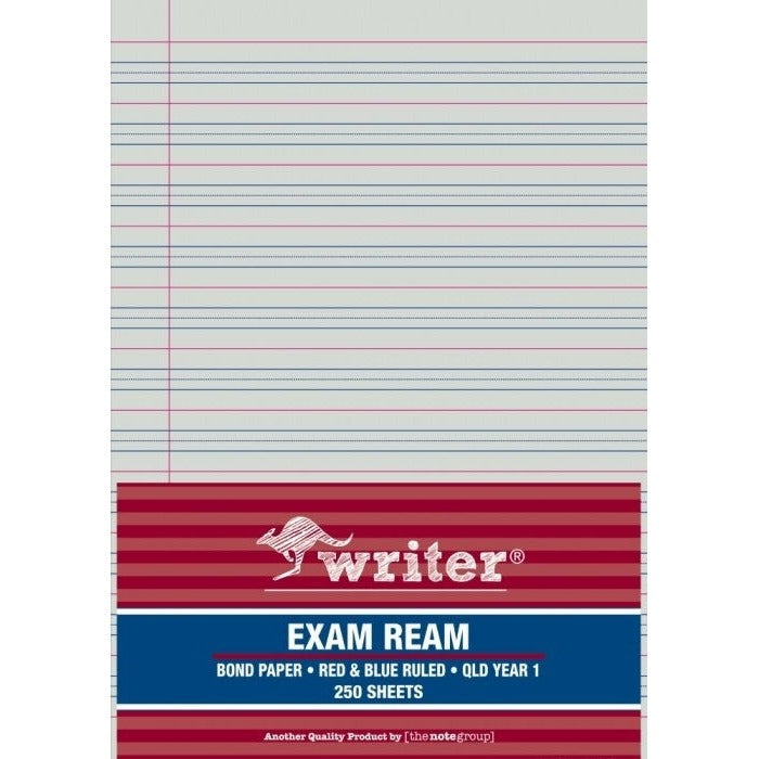 Writer A4 Exam Paper QLD Year 1 Red and Blue Ruled Portrait Ream of 250 Sheets