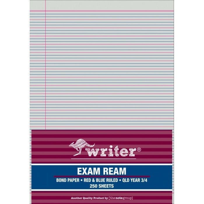 Writer A4 Exam Paper QLD Year 3/4 Red and Blue Ruled Portrait Ream of 250 Sheets