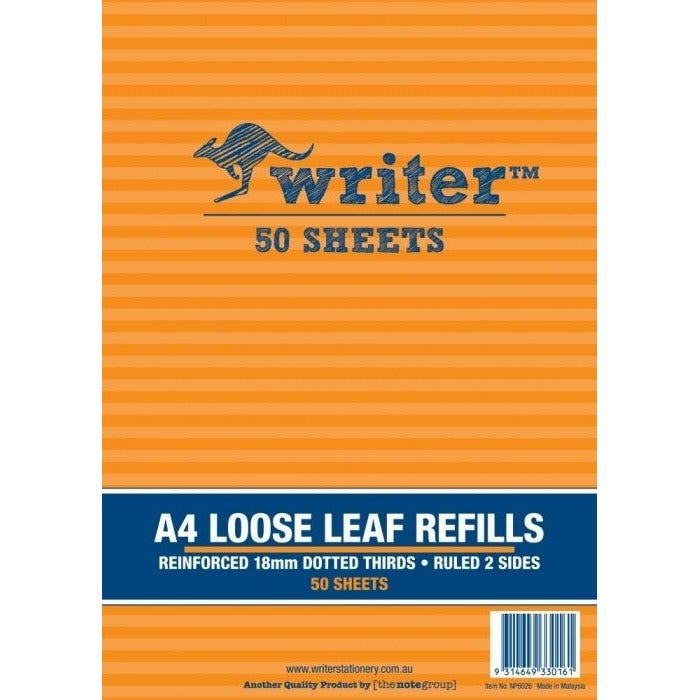 Writer A4 Reinforced Binder Refills 18mm Dotted Thirds 50 Sheet Pack of 40