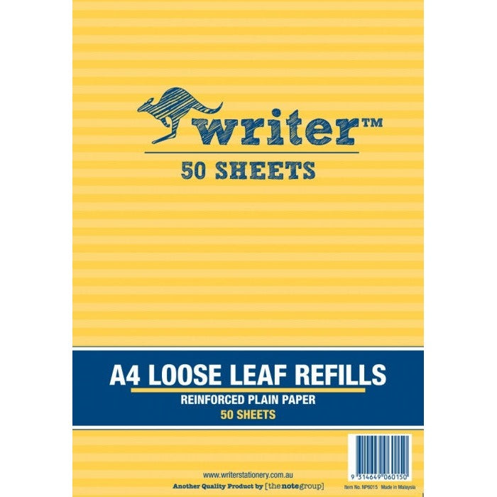 Writer A4 Reinforced Binder Refills Plain Refills Pack of 50 Sheets