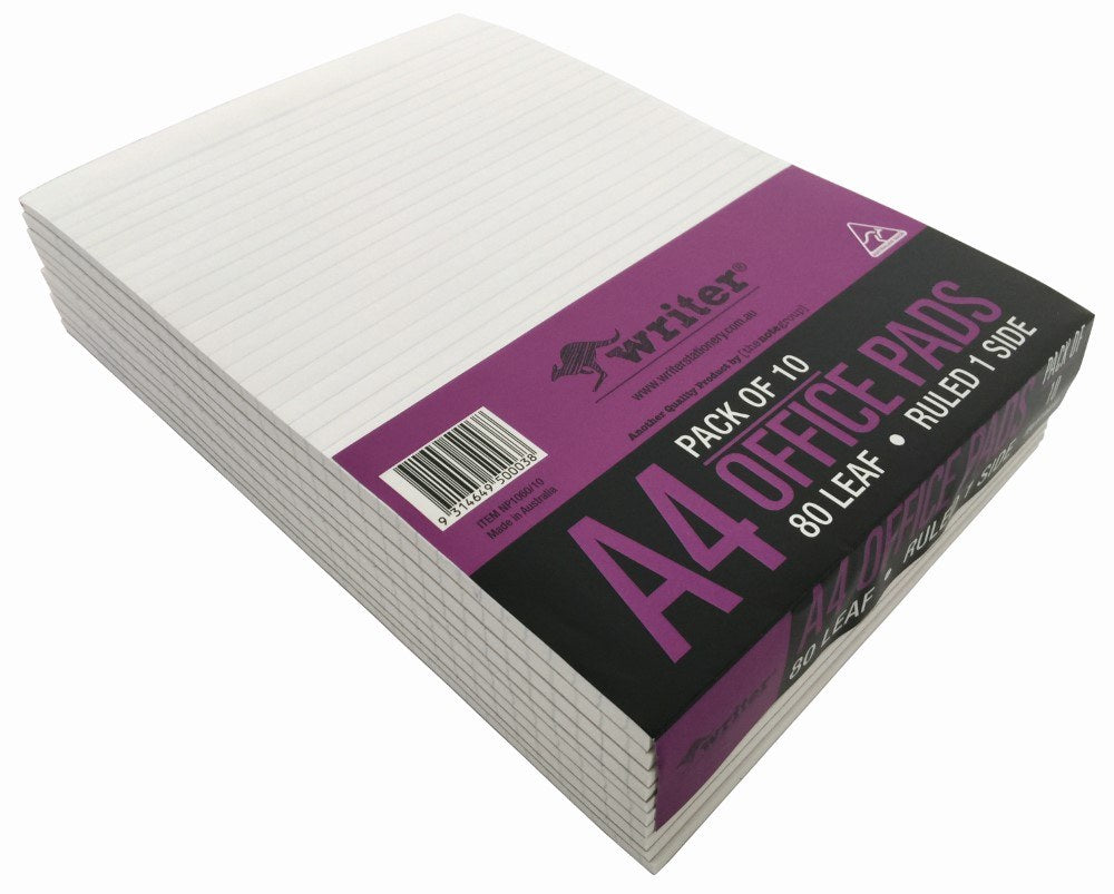 Writer Bank Office Pad Ruled A4 80 Sheet Pack 10
