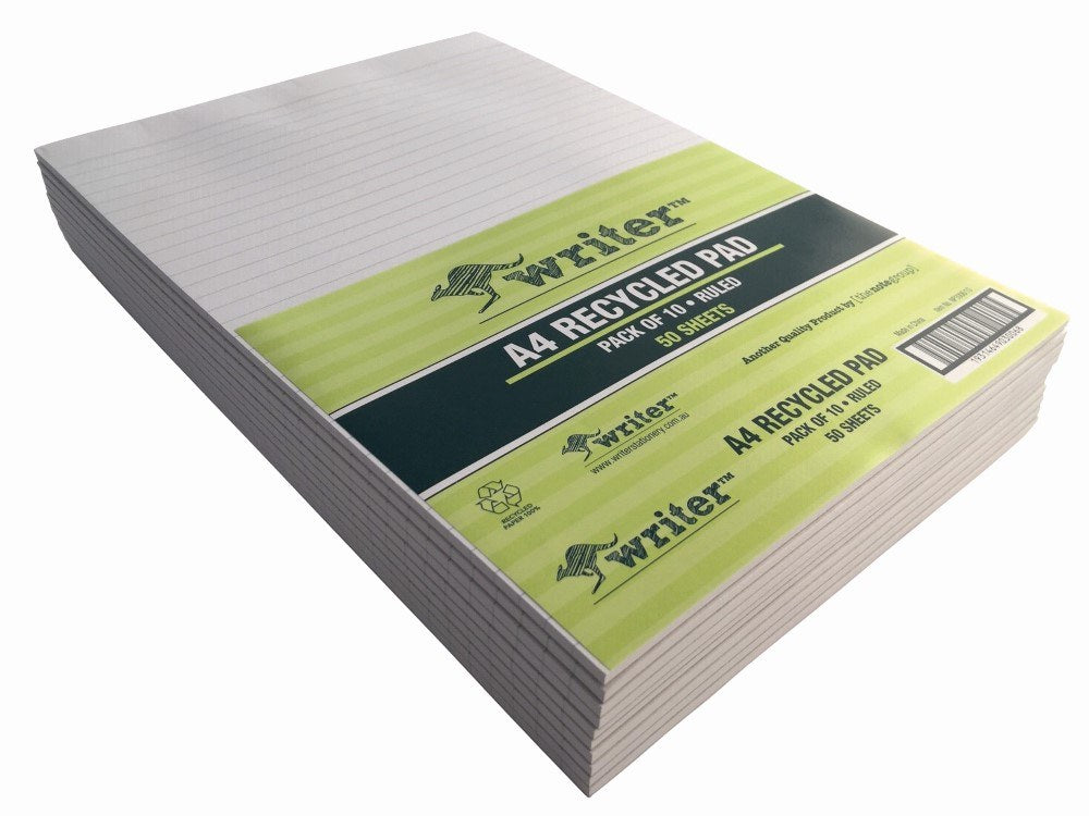 Writer Recycled Ruled Notepad 50 Sheet A4 294 x 208mm Pack of 10