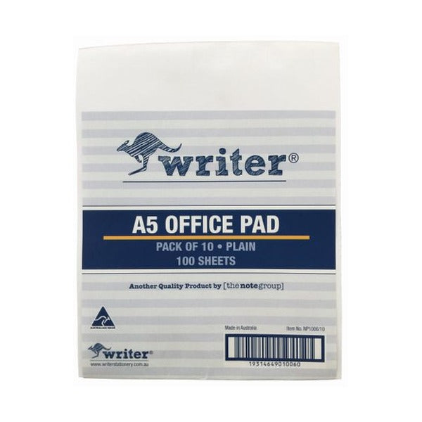 Writer Bank Office Pad Plain 100 Sheet A5 200 x 150mm Pack of 10