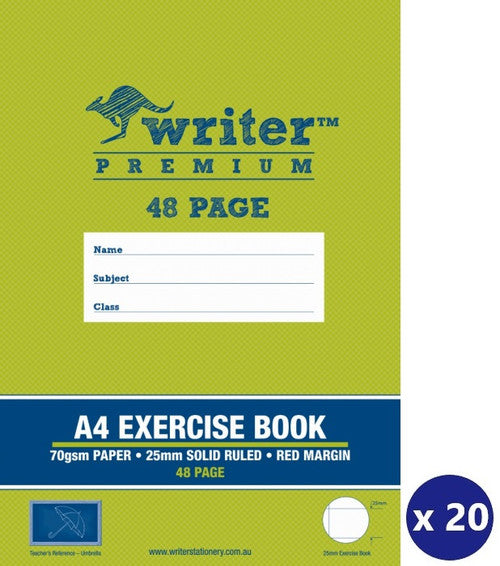 Writer Premium Exercise Book A4 48 Page 25mm Solid Ruled with Margin Umbrella