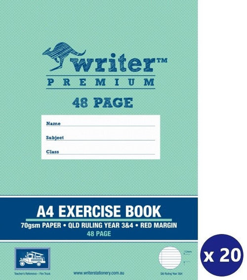 Writer Premium Exercise Book A4 48 Page QLD Year 3 and 4 Ruled with Margin Fire Truck