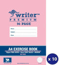 Writer Premium Exercise Book A4 96 Page 8mm Ruled with Margin Pink Heart Cover Pack of 10