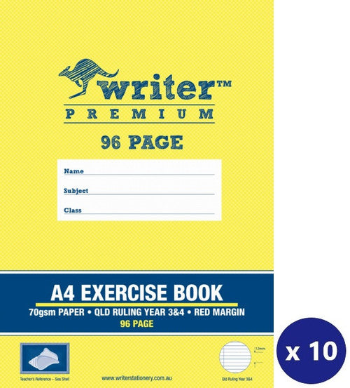 Writer Premium Exercise Book A4 96 Page QLD Year 3/4 Ruled with Margin Sea Shell