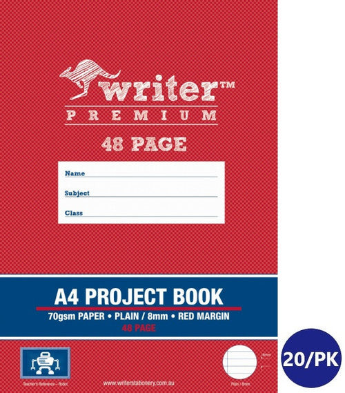 Writer Premium Project Book A4 48 Page Plain Plus 8mm Ruled with Margin Robot