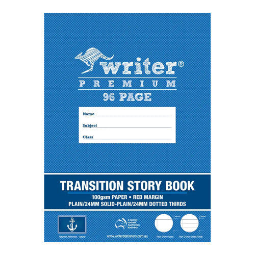 Writer Premium Transition Story Book 330 x 240mm 96 Page 24mm Dotted Thirds Ruled with Red Margin Pack of 10