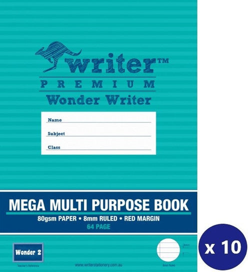 Writer Premium Wonder Writer Multi Purpose Book 330 x 240mm 64 Page 8mm Ruled 80gsm Pack of 10