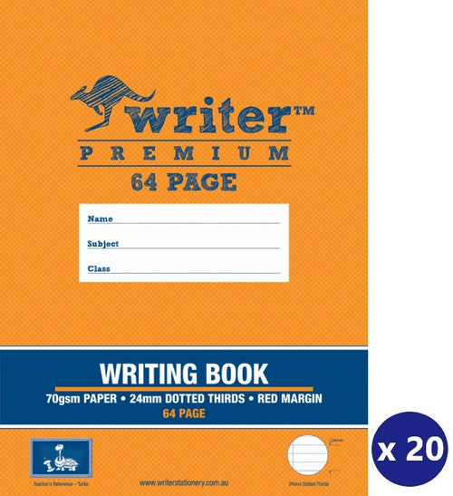 Writer Premium Writing Book 330 x 240mm 64 Page 24mm Dotted Thirds with Margin Turtle