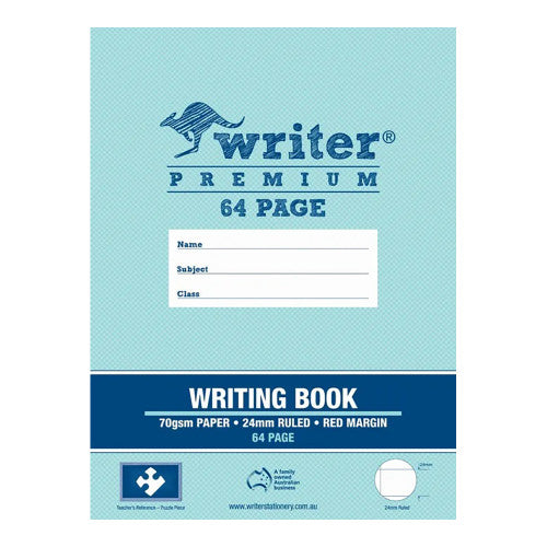 Writer Premium Writing Book A4 64 Page 24mm Solid Ruled with Margin