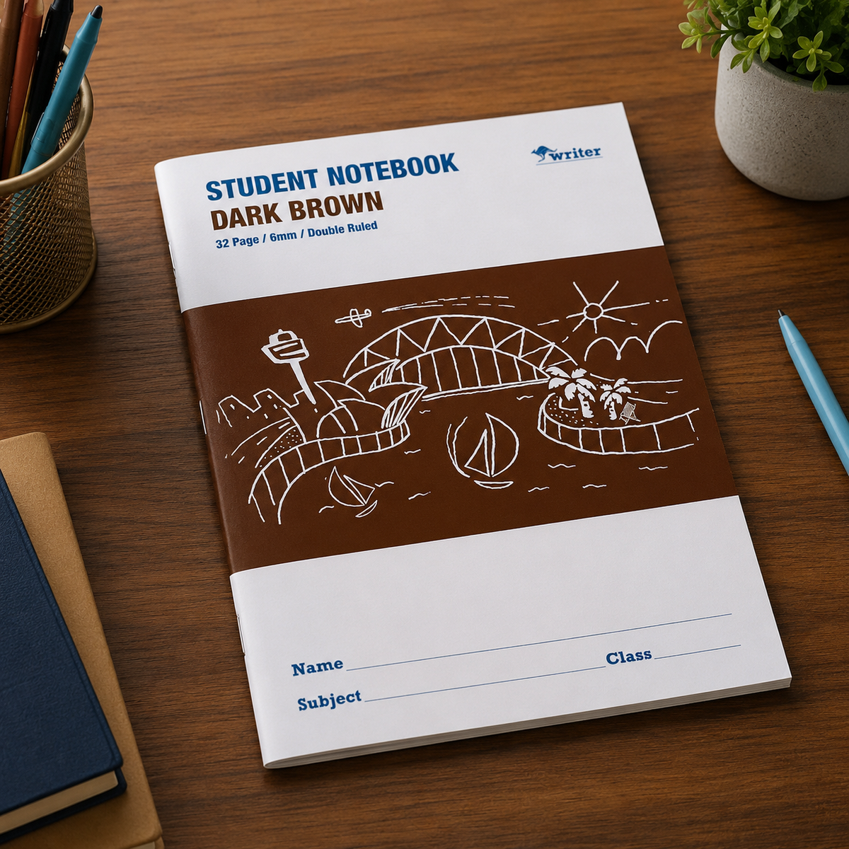 Writer Student Notebook 32 Page Double Ruled 6mm Dark Brown Pack of 20