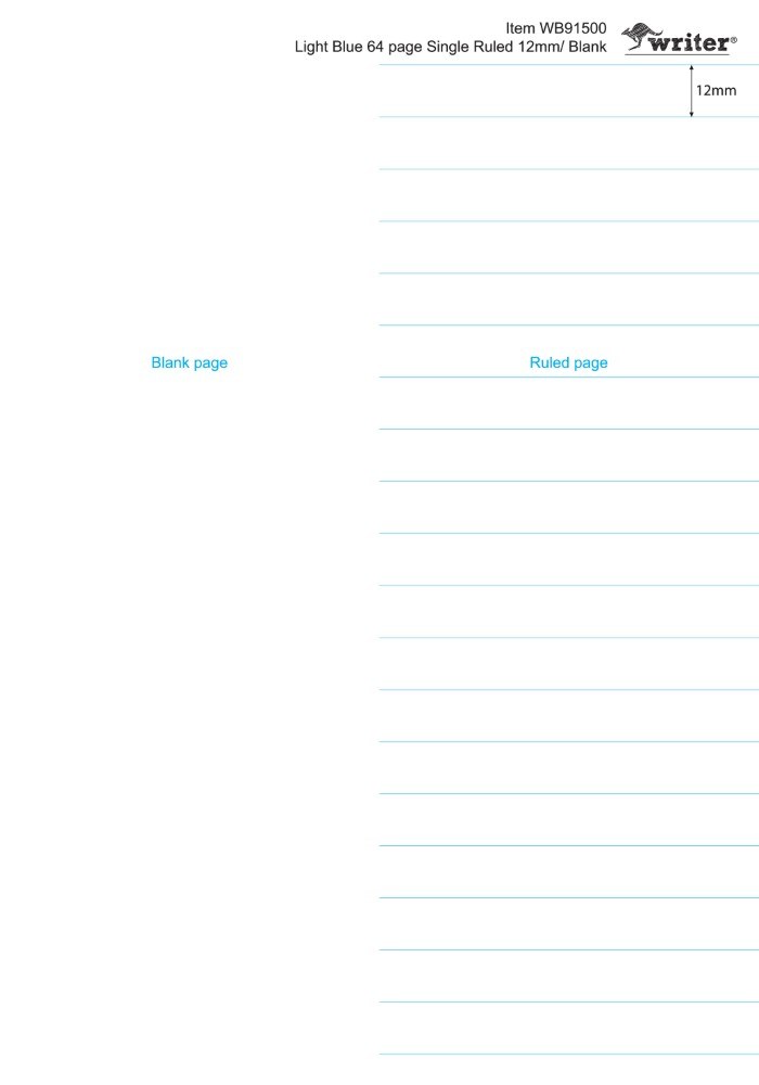 Writer Student Notebook 64 Page Single Ruled and Plain 12mm Light Blue Pack of 20