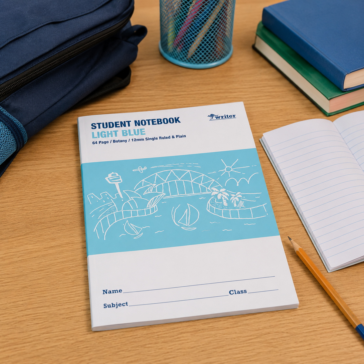 Writer Student Notebook 64 Page Single Ruled and Plain 12mm Light Blue Pack of 20