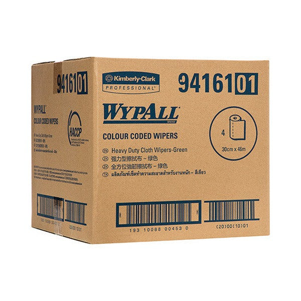 WypAll Colour Coded Heavy Duty Cloth Wiper Roll Green 107 Wipers Pack of 4