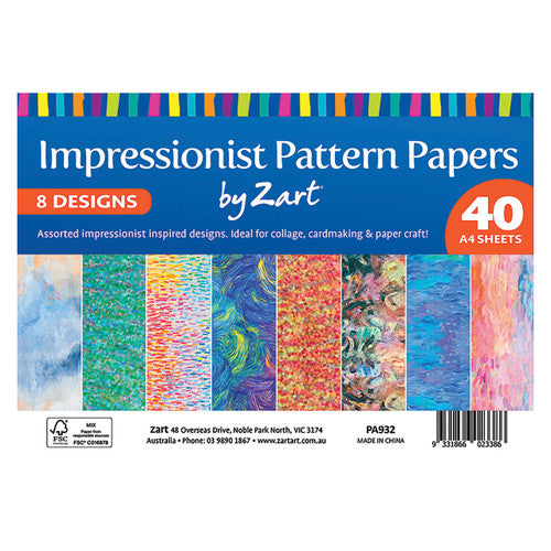 Zart Impressionist Pattern Papers A4 Pack of 40
