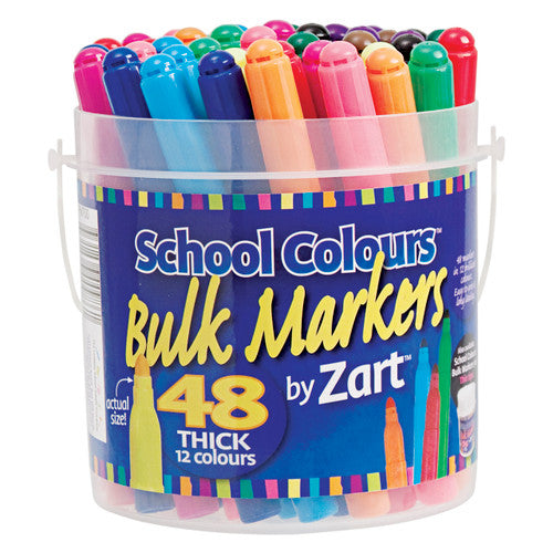 Zart School Colours Thick Markers Assorted Tub of 48