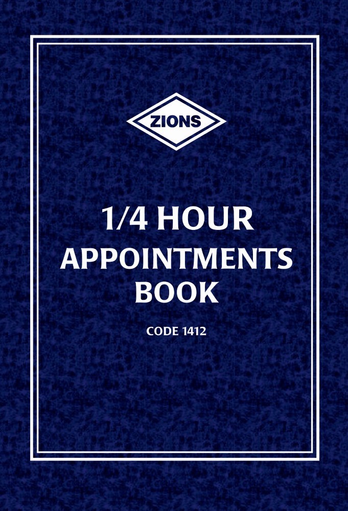 Zions 1/4 Hour Appointment Book 300 x 215mm 8am to 9pm