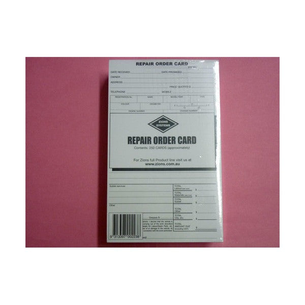 Zions Repair Order Cards Pack of 250