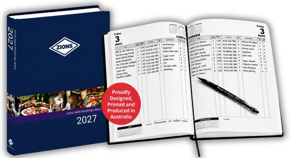 Zions 2027 Table Booking Diary Hardcover for Restaurants and Cafes