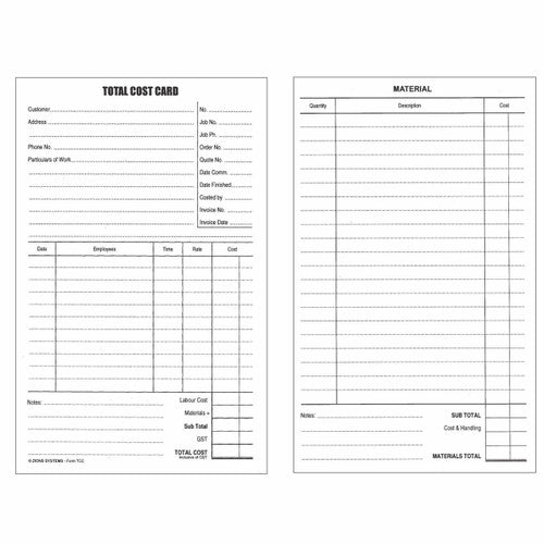 Zions Total Cost Cards 125 x 205mm Pack of 100