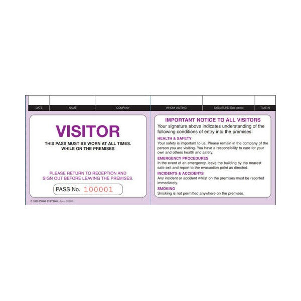 Zions Corporate Visitors Security Format Register Refill