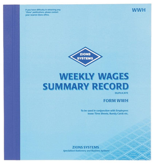 Zions Weekly Wages Summary Record Book