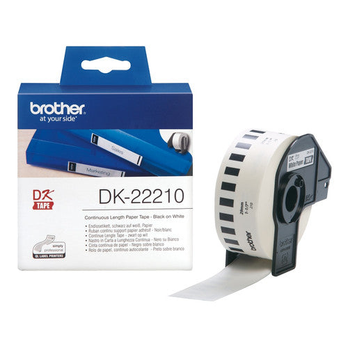 Brother DK-22210 29mm x 30.48m Black on White Continuous Paper Label Roll