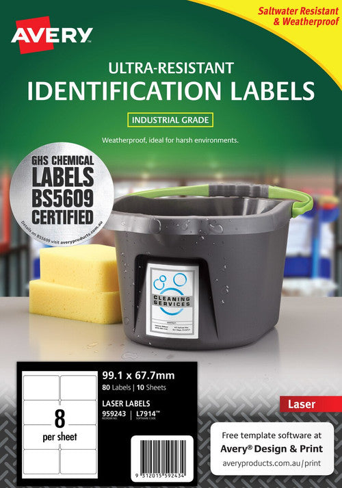 Avery Ultra Heavy Duty Labels L7914 99.1 x 67.7mm 8UP 80 Labels