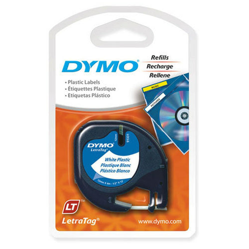 Dymo LetraTag Label Tape 12mm x 4m Black on White Plastic Single Roll