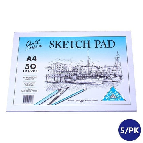 Quill Sketch Pad 110gsm A4 50 Leaf White Pack of 5