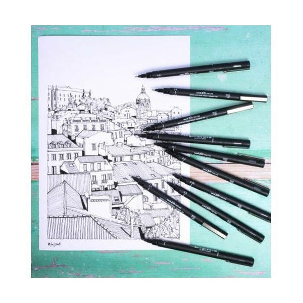 Uni Pin Fineliner Drawing Pen Black Wallet Set of 12