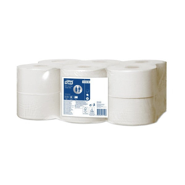Tork Recycled Mini Jumbo Toilet Roll 2 Ply Advanced T2 White Carton of 12