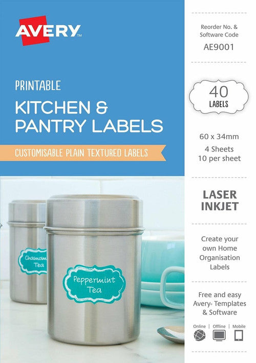 Avery Kitchen and Pantry Labels 60 x 34mm Assorted Shapes Permanent 40 Pack