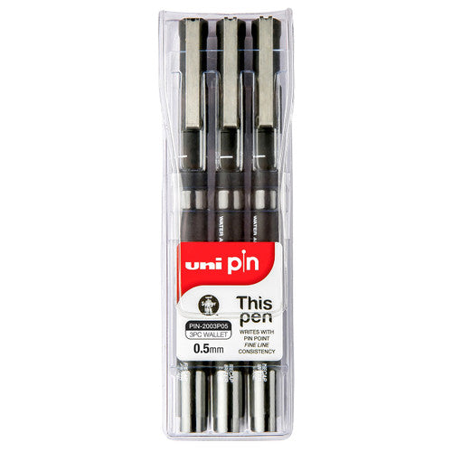 Uni Pin Fineliner 0.5mm 3 Piece Wallet
