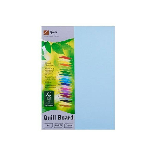 Quill Coloured Board 210gsm A4 Powder Blue Pack of 50