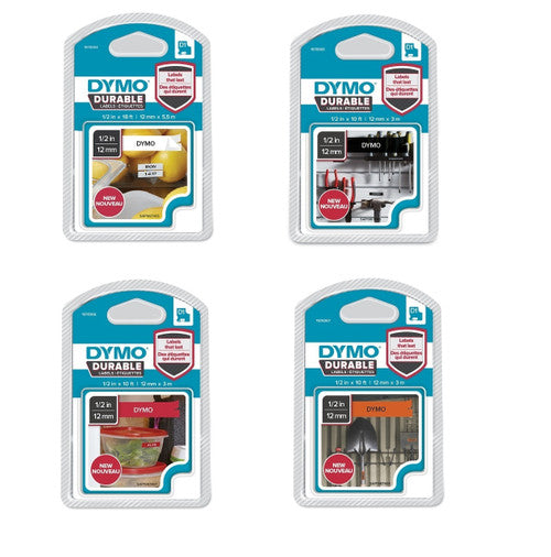 Dymo D1 Durable Label Tape 12mm White on Red