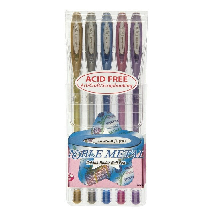 Uni-Ball Signo Noble Metal Gel Ink Pen 0.8mm Assorted Wallet of 5