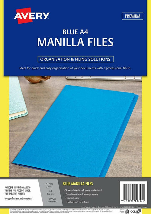 Avery Manilla Folders A4 Blue Pack of 20