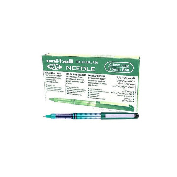Uni-Ball Eye Needle UB-185S Liquid Ink Rollerball Pen 0.5mm Green Box of 12