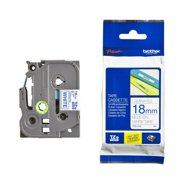 Brother TZe-243 Laminated Label Tape 18mm Blue on White