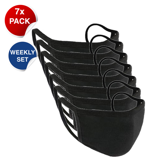Week Pack of Fabric Soft Cotton Earloop Black Reusable Personnel Protective Face Mask (7 Masks)