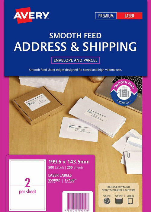 Avery Shipping Labels Smooth Feed Laser 199.6 x 143.5mm 2UP 500 Labels