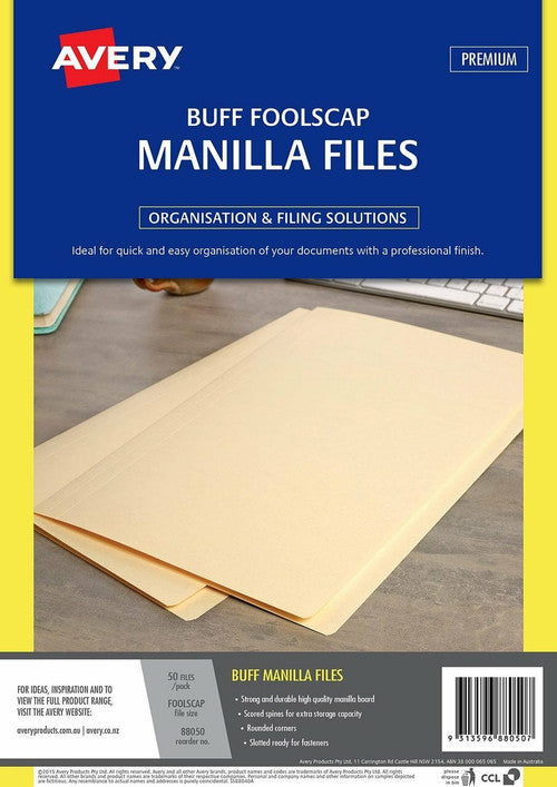 Avery Manilla Folders Foolscap Buff Pack of 50