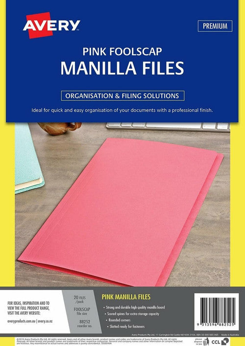 Avery Manilla Folders Foolscap Pink Pack of 20