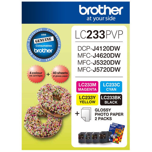 Brother LC233PVP Photo Paper and Ink Value Pack Four Cartridges