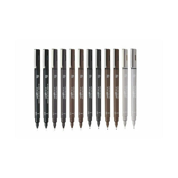 Uni Pin Fineliner Drawing Pen Assorted Wallet of 12