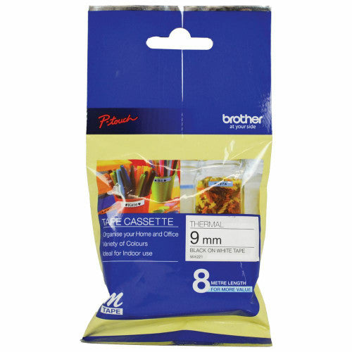 Brother M-K221 Non Laminated Label Tape 9mm Black on White