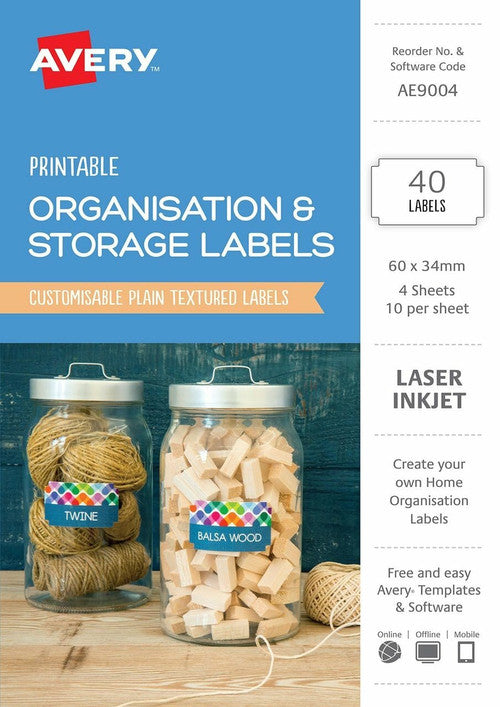 Avery Organisation and Storage Labels 60 x 34mm Assorted Shapes Permanent 40 Pack